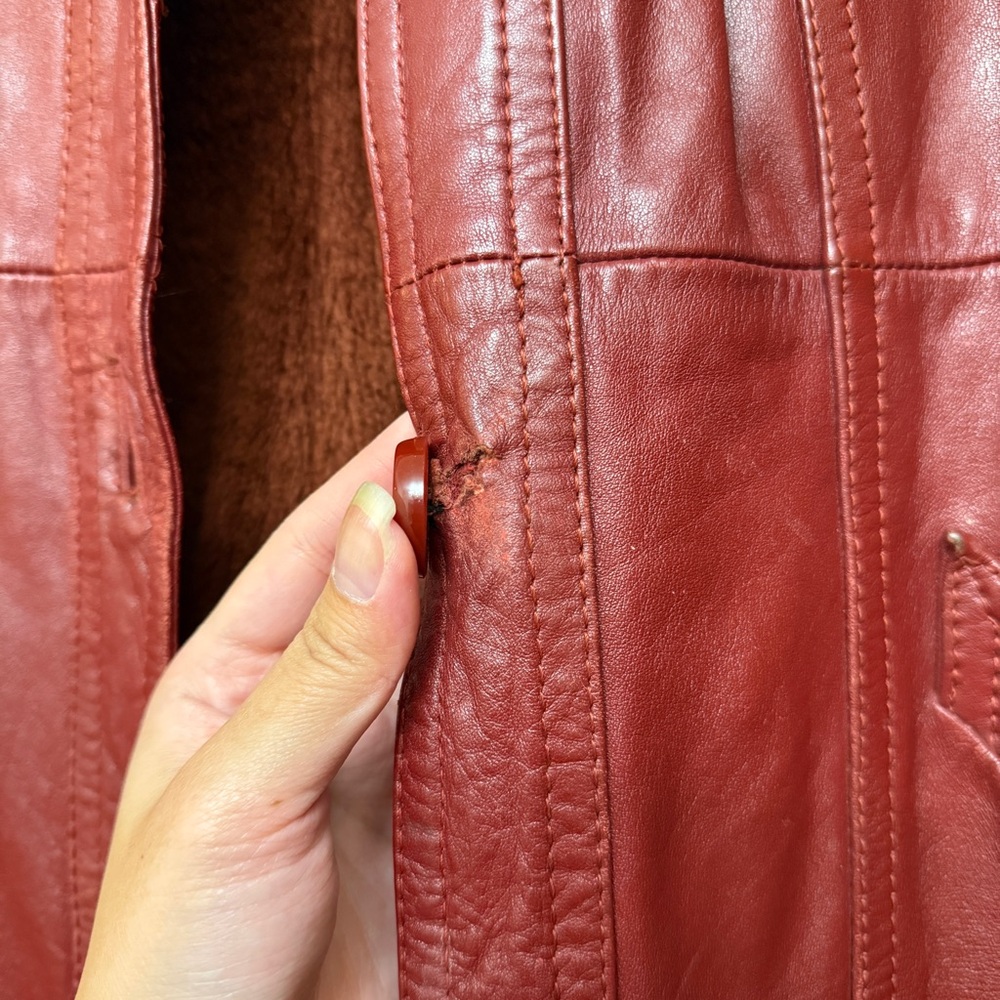 Vintage Red Leather Trench Coat - Picture 6 of 8